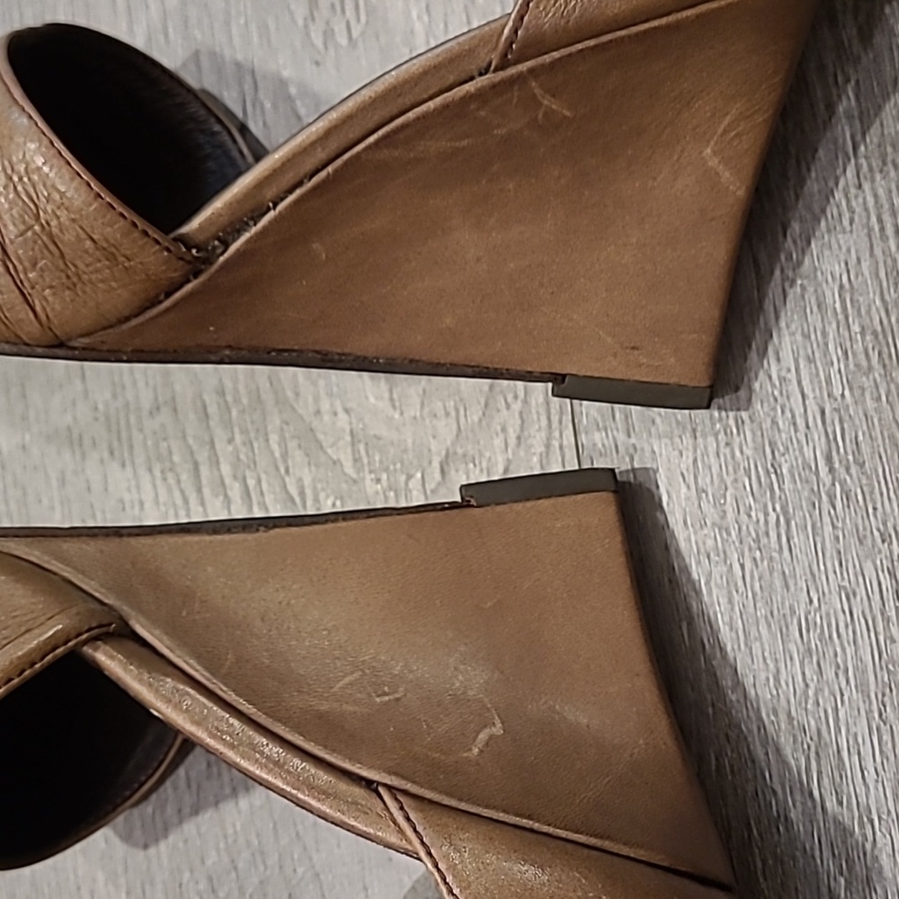 Free People Wedge Shadow Brown Heel Leather Tan 9 Vintage - Picture 6 of 8